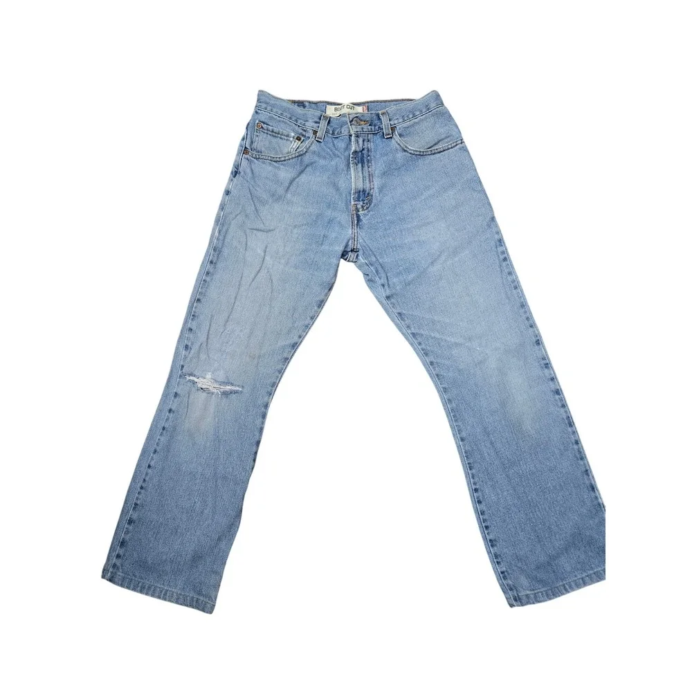 VTG Levis 517 Boot Cut Jeans Mens 31x30 Light Wash Blue Denim Distressed *Flawed